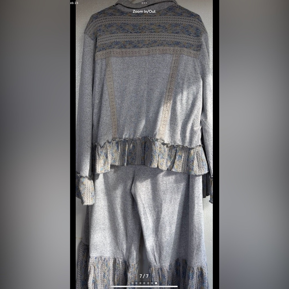Gray Button-Up Shirt with Ruffle Hem